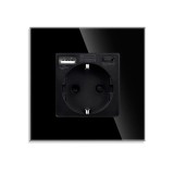 Priza Luxion LXD-MP010UG-B simpla schuko + USB A + USB C, rama din sticla inclusa, incastrata, neagra
