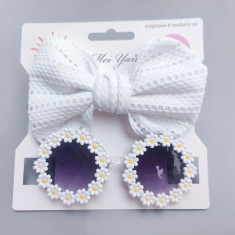 Set bentita si ochelari de soare - White Daisy (Marime Disponibila: 6-12 luni