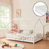 Pat copii Sisimiut W120 cu saltea 120 x 200 cm alb [en.casa] HausGarden Leisure