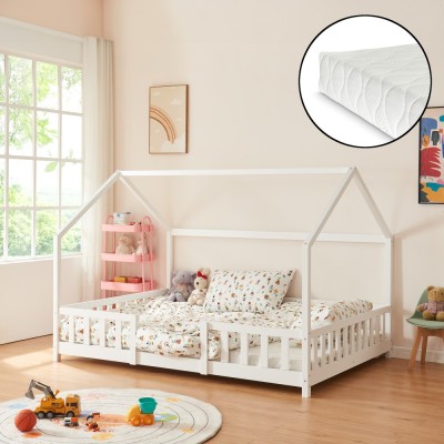 Pat copii Sisimiut W140 cu saltea 140 x 200 cm alb [en.casa] HausGarden Leisure foto