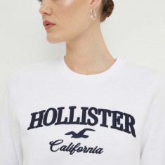 Hollister Co. bluza femei, culoarea alb, cu imprimeu