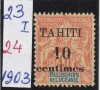 French Oceania (Tahiti) 1903 - Navigatie si Comert 40c , supratipar TAHITI , 10 centimes, dantelat, MNH, MI.23 I, Transporturi, Nestampilat