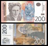 SERBIA █ bancnota █ 200 Dinara █ 2013 █ P-58b █ Serie AA █ UNC █ necirculata