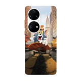 Husa compatibila cu Huawei P50 model Tom and Jerry in New York, Silicon, TPU, Viceversa, Transparent, Carcasa