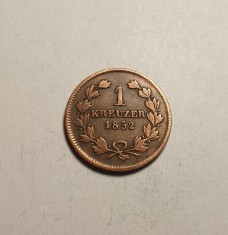 1 Kreuzer 1852 Baden foto