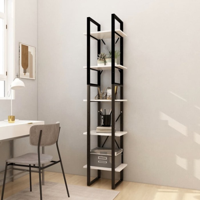 Gossi biblioteca cu 5 rafturi, alb, 40x30x175 cm, lemn masiv de pin