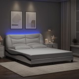 VidaXL Cadru de pat cu LED, alb și negru, 160x200 cm, piele ecologică