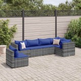 VidaXL Set mobilier de grădină cu perne, 6 piese, gri, poliratan