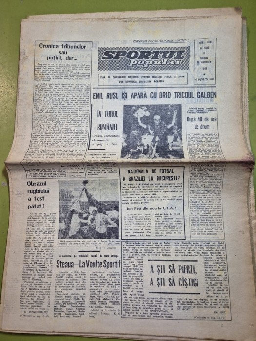 ziarul sportul popular 17 septembrie 1967 - fotbal, emil rusu ciclism