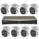 Sistem supraveghere IP 4K Hikvision 8 camere 8MP IR 30m lumina alba 30m microfon Smart Hybrid Light, NVR 8 canale PoE 12MP AcuSense SafetyGuard Survei