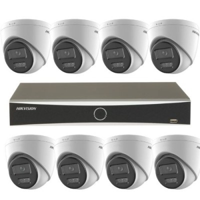 Sistem supraveghere IP 4K Hikvision 8 camere 8MP IR 30m lumina alba 30m microfon Smart Hybrid Light, NVR 8 canale PoE 12MP AcuSense SafetyGuard Survei foto