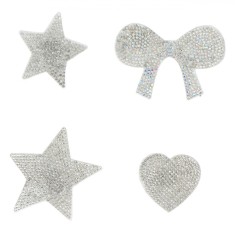 Set Autocolante, Patches, 6 Bucăți, Forme Inimă, Stea și Fundiță, Pietre Argintii, Plastic