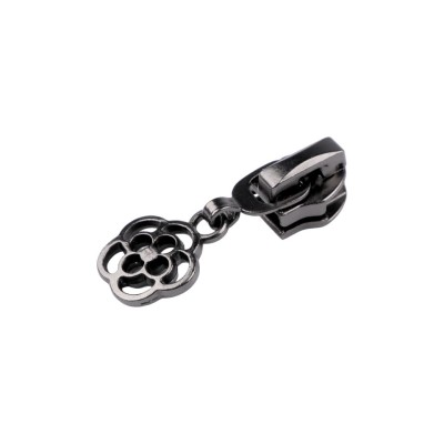 Cursor metalic pentru fermoar spiralat 6 mm, Floare nichel negru foto