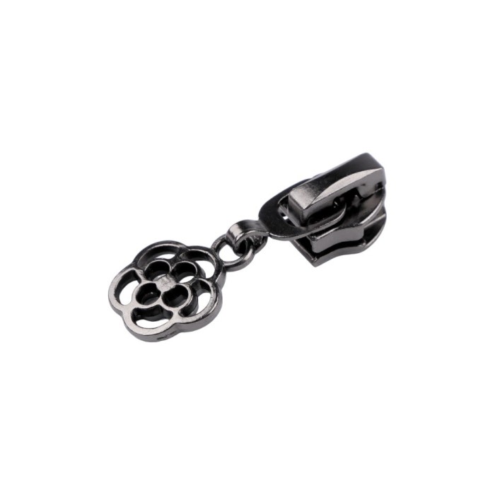 Cursor metalic pentru fermoar spiralat 6 mm, Floare nichel negru