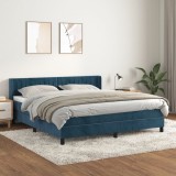 VidaXL Pat box spring cu saltea, albastru &icirc;nchis, 160x200 cm, catifea