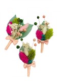 Set 3 Cocarde flori pentru piept, din plante Naturale Uscate si frunze tip voal, Eventissimi&reg;