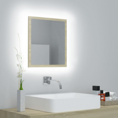 vidaXL Oglindă de baie cu LED, stejar sonoma, 40x8,5x37 cm, acril foto