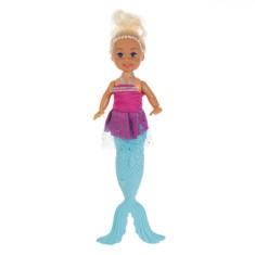 Păpușă Manechin, Baby Mermaid, Cu Coada Detasabilă, Rochie Fucsia, Păr Blond, 21 cm