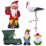 Pachet decor pentru gradina, 2 x pitic, ciuperca, barza si bocanc / EXT 10226