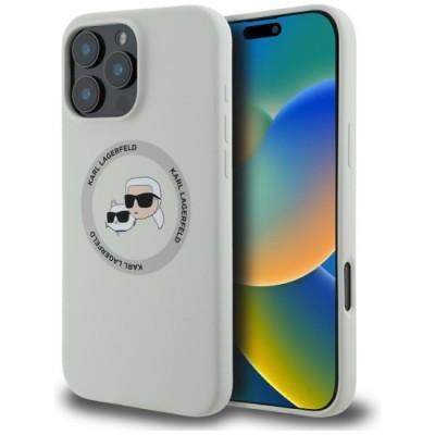 Husa pentru iPhone 16 Pro - Karl Lagerfeld Silicone MagSafe (KLHMP16LSKCHTCE) - Beige Karl&amp;amp;Choupette Head foto