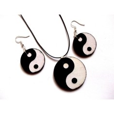 set bijuterii lemn cu Yin Yang 40850