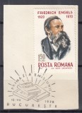ROMANIA 1970 LP 734 - 150 ANI DE LA NASTEREA LUI FRIEDRICH ENGELS/FRAGMENT CU STAMPILA PRIMA ZI A EMISIUNII BUCURESTI 10-VII-1970