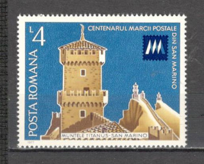 Romania.1977 100 ani marca postala din San Marino CR.341 foto