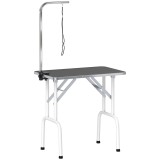 PawHut Masă de &icirc;ngrijire pentru c&acirc;ini, pliabilă, cu lesă, picioare din oțel, blat antiderapant, 81x48,5x80 cm, Negru | Aosom Romania