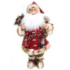 Figurină Decorativă Crăciun, Model Moș cu Felinar și Ursuleț, &Icirc;nălțime 45 cm, Culoare Roșie, Oem