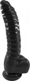 Dildo Extra Ribs cu Ventuza, PVC, Negru, 22 cm, Guilty Toys