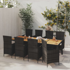 vidaXL Set mobilier de grădină cu perne, 9 piese, negru, poliratan