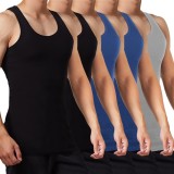 5 bucăți tricouri fără m&acirc;neci pentru bărbați din 100% bumbac, ajustate, de bază &ndash; Negru/Marin/Gri 3XL