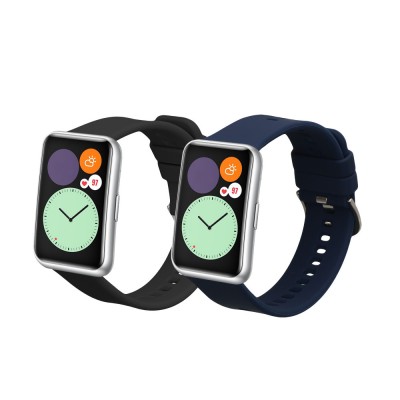 Set 2 Curele Kwmobile pentru Huawei Watch Fit Special Edition, Negru/Albastru inchis, Silicon, KWM0000253M001C foto