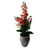 Planta artificiala cu flori C37272-08, in ghiveci, roz + verde, 50 cm