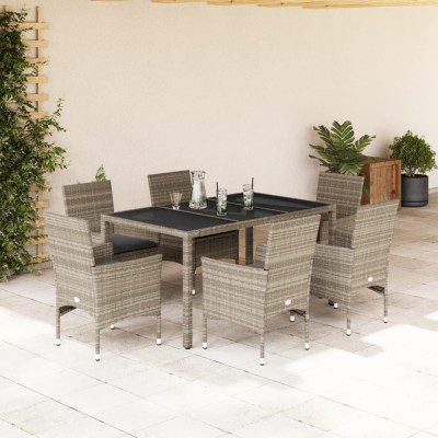 Set mobilier gradina perne 7 piese gri deschis poliratan sticla foto