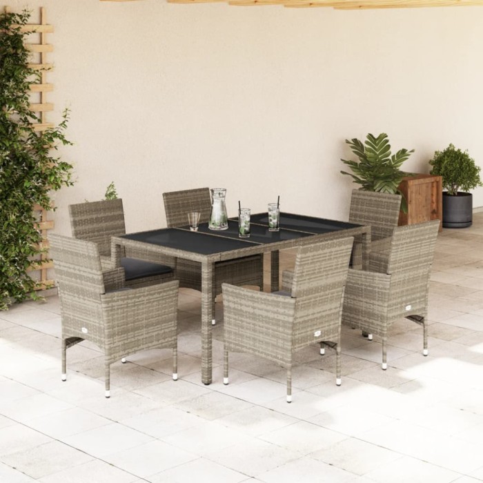 Gossi set mobilier gradina perne 7 piese gri deschis poliratan/sticla