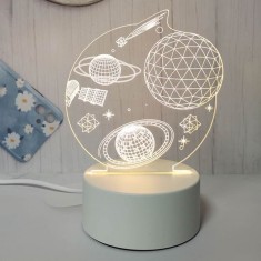 Lampa de Veghe LED 3D, Model Spațiu, Alimentare USB, Alb