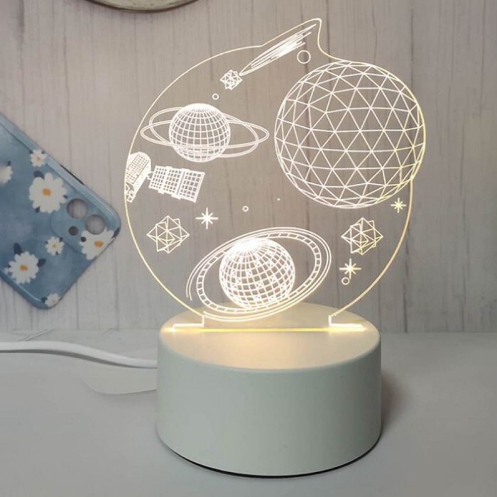 Lampa de Veghe LED 3D, Model Spațiu, Alimentare USB, Alb