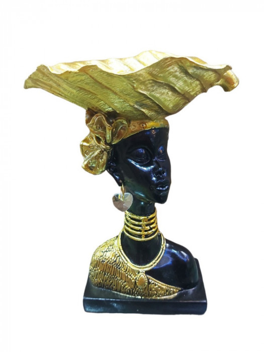 Ornament decorativ, Africana cu suport pentru bijuterii, Auriu, 22 cm, LY231906