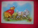 HOPCT 25024 puisor cu pisoi -FELICITARE PASCALA / PASTE -CP VECHE -IP- ROMANIA - CIRCULATA