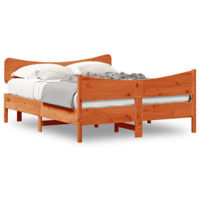 vidaXL Cadru de pat cu tăblie, maro ceruit, 150x200 cm, lemn masiv pin foto