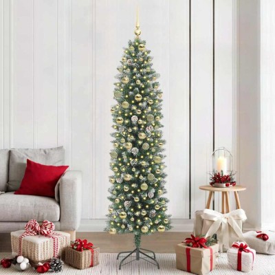 vidaXL Copac Artificial Slăb de Crăciun cu 300 LED Verde și alb 210 cm 3395309 foto