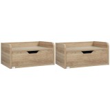 HOMCOM Set 2 Noptiere Suspendate cu Sertar de Depozitare, 40x30x19.5cm, Design Modern Natur pentru Dormitor | Aosom Romania