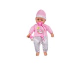 Papusa bebelus 38 cm, emite sunete, plange, cere suzeta, accesorii incluse, buton on/off