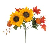 Floare Artificială, Model Buchet Floarea Soarelui, Dovleci și Frunze De Platan, 40cm, Galben și Portocaliu