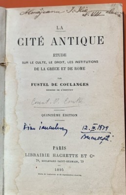 LA=a cite antique - Fustel de Coulanges - ex libris Dinu Ianculescu foto