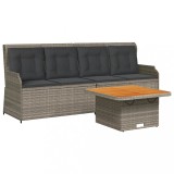 Set mobilier de gradina cu perne, 3 piese, gri, poliratan
