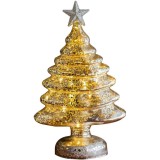 Decoratiune de Craciun, Flippy, Model Brad cu Stea, din Sticla, Lumini, Baterii 3 AA, 22 x 9 cm, Auriu