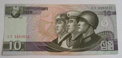 B11 - Bancnota foarte veche - Coreea de nord - 10 won - 2002 foto