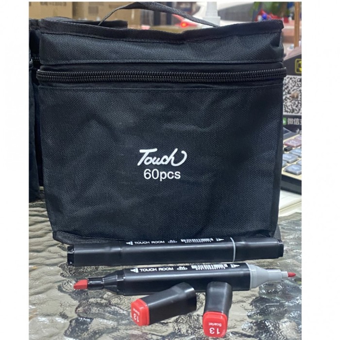 Set 60 Markere cu Alcool Touch Room, Geanta Inclusa, Flippy, Model 1 Multicolor